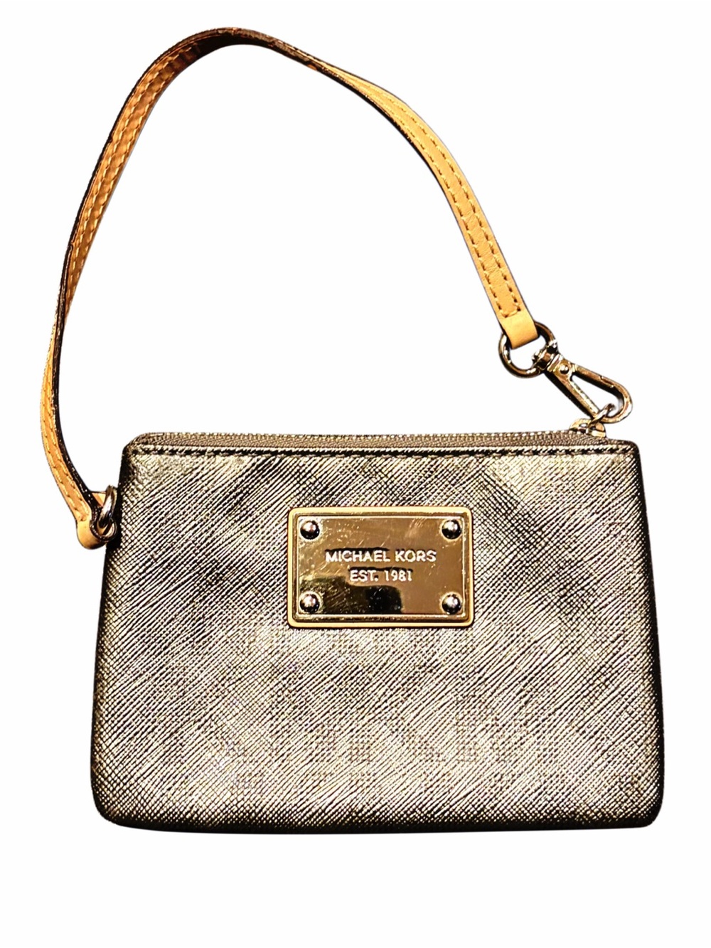 Michael Kors Pewter Metallic Logo Wristlet